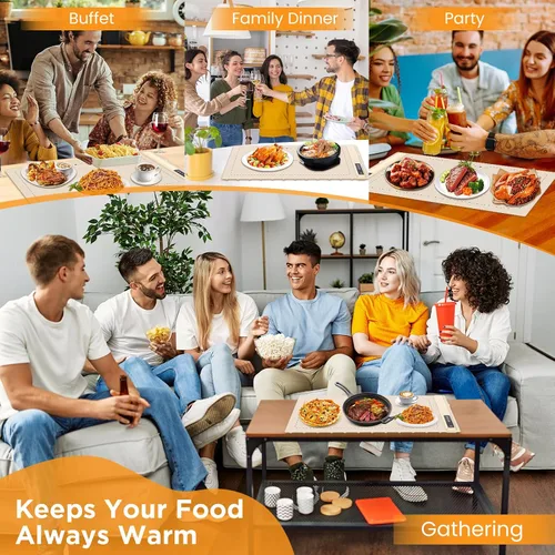 Miniatura 7 de Esterilla de calentamiento mejorada para alimentos con temperatura ajustable - Bandeja de calentamiento eléctrica portátil, calentador de alimentos