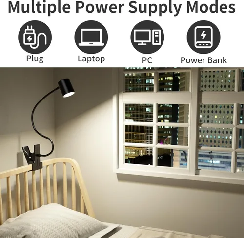 Miniatura 5 de Lámpara de escritorio Dott Arts, luz con clip USB, luces de libro para leer por la noche, 3 modos de color, 10 niveles de brillo, luz de lectura LED