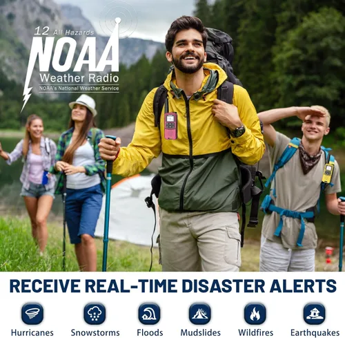 Miniatura 4 de Radios Walkie Talkies de largo alcance: Walkie Talkies recargables Rivins F22 para adultos, NOAA, batería de 1400 mAh, cable USB-C, linterna, VOX