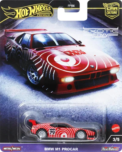 Hot Wheels Vehículo de juguete Premium Car Culture Circuit Legends, escala 1:64 de fundición BMW M1 Procar, Exotic Envy, llantas Real Riders, chasis