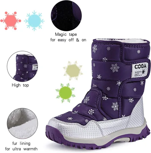 Miniatura 3 de JACKSHIBO Botas de nieve impermeables para niñas y niños (chiquitos y grandes)