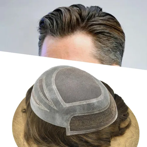 Miniatura 23 de Toupee For Men Human Hair Men's Toupee Hair Replacement System For Men Fine Mono Hair Piece For Men Poly Mens Hair System 8X10 Medium light density