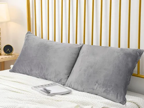 Juego de 2 fundas de almohada de terciopelo King con cremallera oculta, suaves y acogedoras, fundas de almohada de franela con cremallera (gris, 20