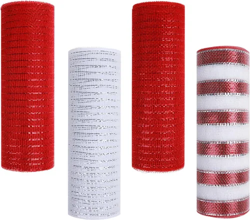 Miniatura 10 de 4 rollos de cinta de malla decorativa para decoración de coronas, 10 pulgadas x 30 pies, rollo de malla decorativa de San Valentín, suministros