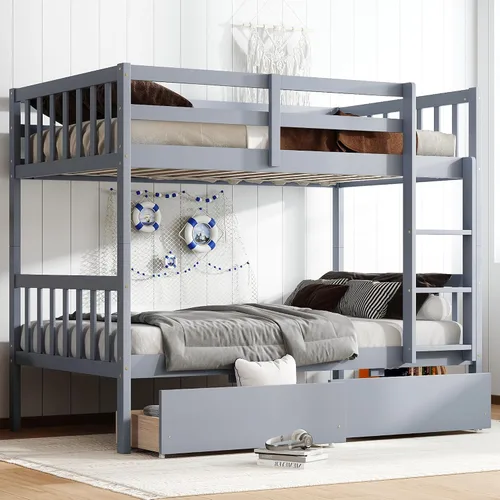 Miniatura 12 de Litera individual sobre individual con 2 cajones de almacenamiento, convertible en 2 camas (cama de plataforma y cama alta junior), cabecera