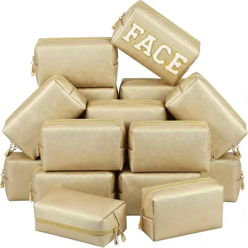 Miniatura 26 de Kigeli 15 piezas de bolsas de maquillaje estéticas, bolsas de cosméticos de cuero PU impermeables, bolsas de aseo lisas, bolsas de maquillaje a