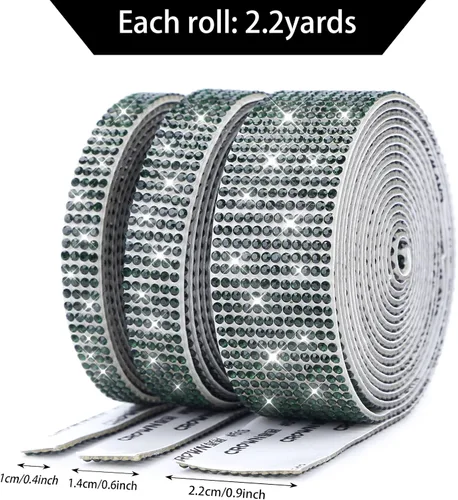 Miniatura 2 de 3 rollos / 6.6 yardas, cinta autoadhesiva de diamantes de imitación de diamantes de imitación, diamantes de imitación para manualidades, decoración