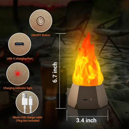 Miniatura 3 de Ollcuz Lámpara de fuego falsa, velas sin llama recargables por USB con llama parpadeante, luz LED de llama de 3 modos para acampar al aire libre