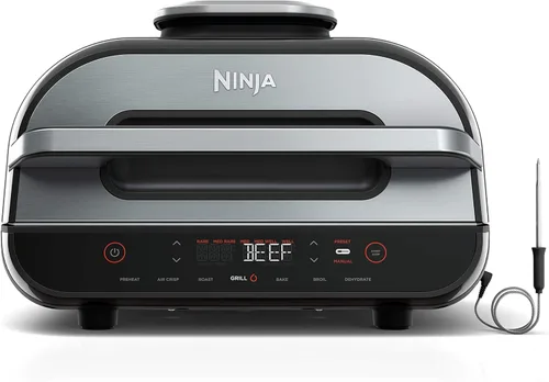 Ninja FAG551 Foodi Smart XL 6-IN-1 Parrilla interior con freidadora de 4 cuartos de gala de aire Hornee de horose de hidrato y termómetro de salida,