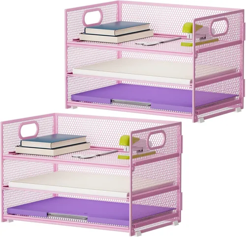 Miniatura 14 de Marbrasse Bandeja organizadora de papel de 3 niveles, organizador de archivos de malla con asa, organizador de escritorio clasificador de papel