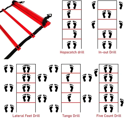 Miniatura 7 de Juego de entrenamiento de velocidad profesional y agilidad: incluye escalera de agilidad ajustable de 12 peldaños de 20 pies con bolsa de Azul