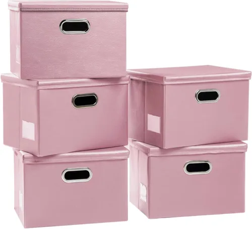 Miniatura 22 de PRANDOM - Cajas de almacenamiento grandes apilables con tapas (paquete de 5 unidades), contenedores organizadores de almacenamiento plegables