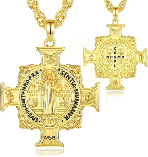 Miniatura 193 de EUDORA Collar de plata de ley 925, San Cristóbal y San Benito, San Miguel, Virgen María, San Judas Tadeo, Cruz de Buen Pastor y Arcángel, Medalla