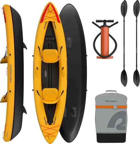 Miniatura 8 de Retrospec Coaster Kayak inflable individual y tándem para adultos, capacidad de peso de 220 y 440 lb, liviano con remo y bomba Abeto salvaje