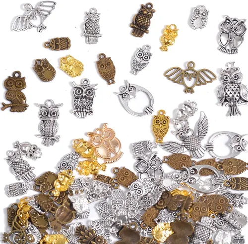 Miniatura 15 de stino - 100 g de dijes colgantes de metal para hacer joyas, lote de dijes bañados en plata y oro para pulseras, collares y manualidades, dijes