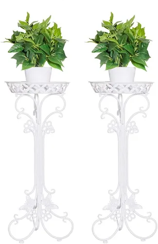 Miniatura 10 de Paquete de 2 soportes de metal para plantas en maceta, soportes altos para macetas para interiores y exteriores, estante decorativo para plantas