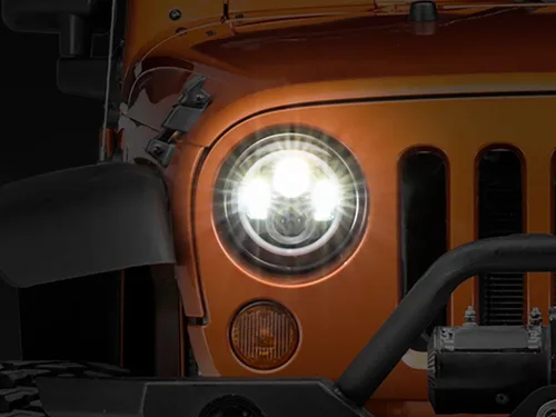 Axial Faros delanteros LED Halo con señales direccionales DRL y ámbar; carcasa negra; lente transparente compatible con Jeep Wrangler TJ y JK 97-18