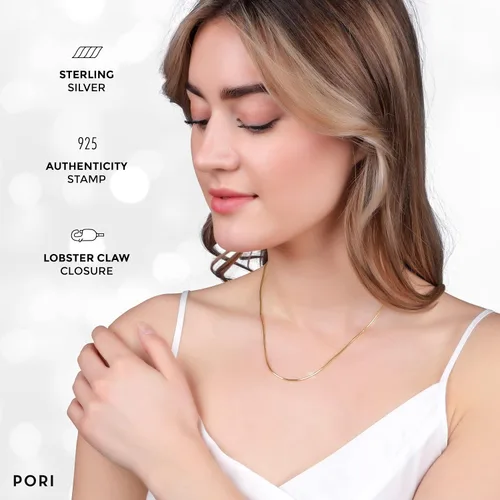 Miniatura 4 de PORI JEWELERS Cadena de serpiente italiana mágica de plata de ley 925 de 0.039 pulgadas, 8 caras, para mujer, fabricada en Italia