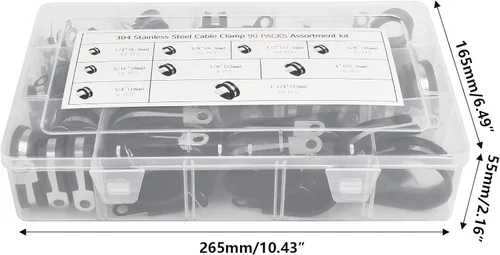 Miniatura 6 de Juego surtido de 90 abrazaderas de cable, 0.236-1.260 in de acero inoxidable recubierto de goma acolchada aislada, abrazaderas de alambre