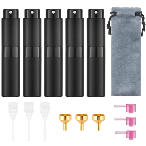Tekson Atomizador de perfume de viaje de 0.3 fl oz, recargable, mini botella de spray de colonia vacía, pequeño pulverizador para después del Negro
