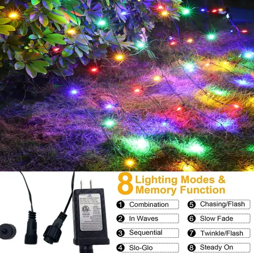 Miniatura 3 de Efunly Red de luces LED de Navidad para arbustos al aire libre, 100 LED de 5 x 5 pies, impermeable, 8 modos de luces de malla conectables