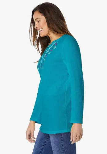 Miniatura 4 de Woman Within Camiseta térmica Henley bordada en tallas grandes para mujer