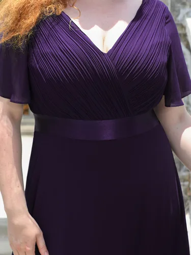 Miniatura 186 de Ever-Pretty Vestido formal para mujer, Navidad, Año Nuevo, cuello en V, gasa, talla grande, largo hasta el suelo, vestido de dama de honor