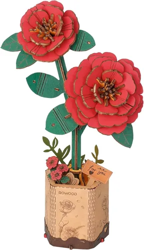 Miniatura 20 de rowood Rompecabezas 3D de flores de madera, juego de bloques de construcción de flores, kit de manualidades, día de la madre, día de San Valentín