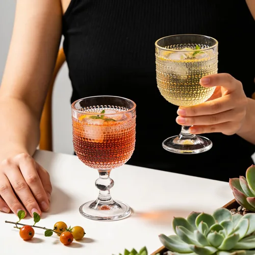 Miniatura 5 de 12 onzas Vasos de vino vintage transparentes, juego de 4 vasos de vino con nudos, vasos de vino en relieve para boda, fiesta, cena, bar