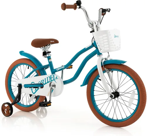 Miniatura 18 de BABY JOY Kids Bike, 12 14 16 18 20 Inch Boys Girls Bike w/Adjustable Seat, Removable Basket, Handbrake & Coaster Brake, Training Wheels or Turquesa