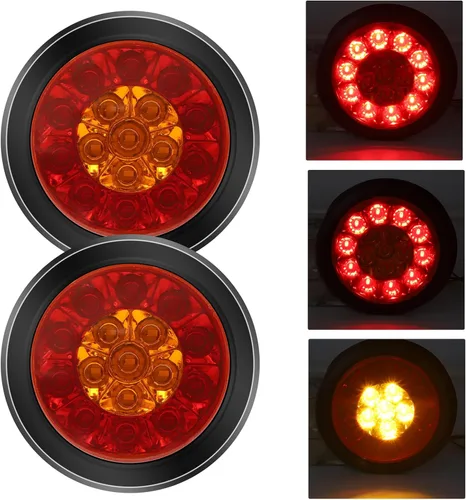 Miniatura 17 de Kit de 2 luces LED redondas amarillas traseras para remolque, 24 luces LED de freno y giro de marcha atrás para camión RV (24 LED, amarillo)