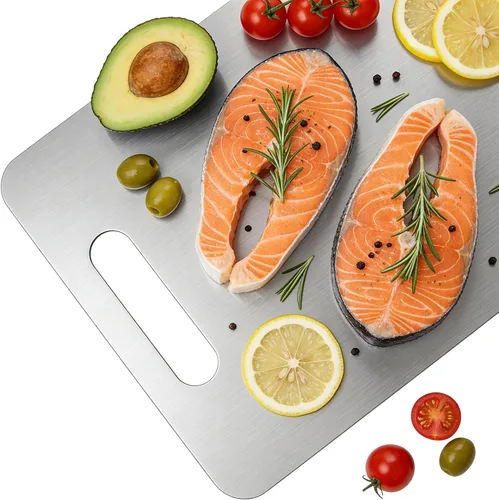 Miniatura 4 de Paquete de 3 tablas de cortar de acero inoxidable, tablas de cortar para cocina de 13 x 9 pulgadas, 11.8 x 7.87 pulgadas, 9.4 x 5.9 pulgadas, tabla