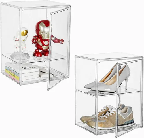 Miniatura 7 de ZLLZUU Cajas de almacenamiento de plástico apilables transparentes con tapa, vitrinas de acrílico a prueba de polvo para libros y cosméticos