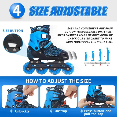 Miniatura 5 de MammyGol Patines en línea para niños y niñas Patines ajustables con ruedas iluminadoras Patines para principiantes Azul