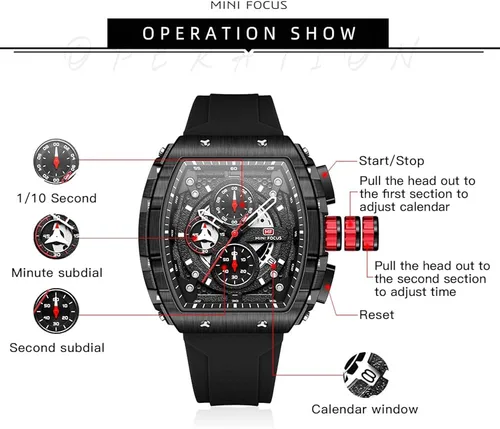 Miniatura 7 de MF MINI FOCUS Watch Wristwatch Fashion Hollow Big Dial Luminous Waterproof Sport Analog Quartz Business Mens Watches Silicon Strap Dress Watch