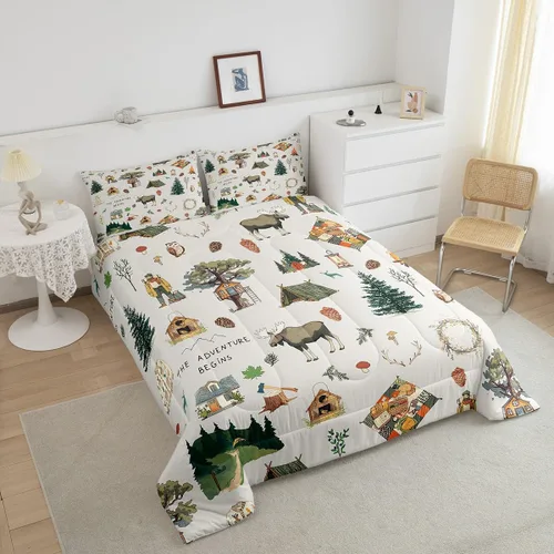 Miniatura 3 de Homewish Juego de ropa de cama con diseño de camping para niños, adolescentes y hombres, tamaño Queen, con temática de aventura en la jungla