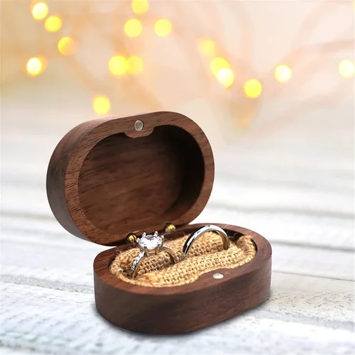 Miniatura 2 de Caja de anillo de boda personalizada para ceremonia, caja de anillo ovalada de madera, caja de soporte para anillos de boda para él y ella, caja