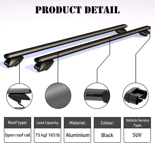 Miniatura 4 de COWVIE Barras cruzadas de techo de aluminio de 47 pulgadas para carriles laterales elevados, barras de carga ajustables, capacidad de carga de 165