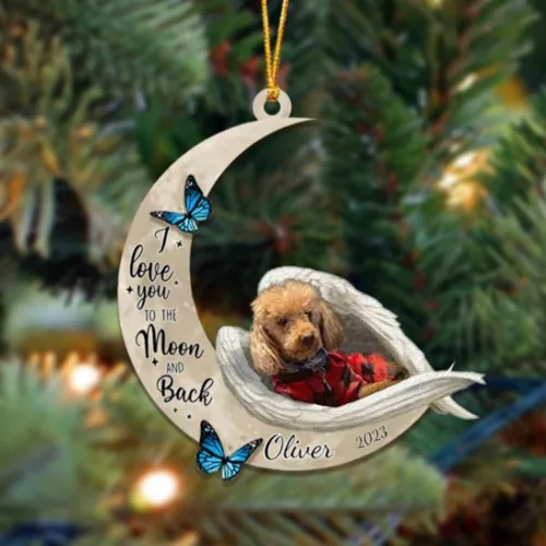 Miniatura 124 de Adorno colgante personalizado de ángel durmiendo en la luna, perro sabueso afgano, nombre personalizado, acrílico impreso en 2D plano – cumpleaños