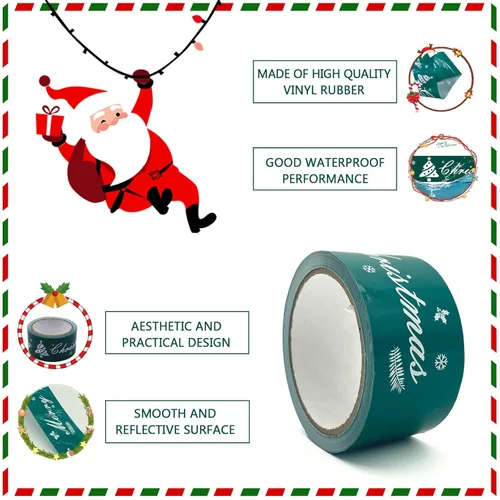 Miniatura 3 de Cinta de señalización verde para decoraciones navideñas, cintas decorativas no adhesivas de Feliz Navidad, cinta de marcado de 2 pulgadas x 164 pies