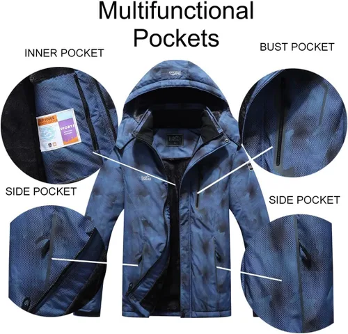Miniatura 6 de Pooluly - Chaqueta impermeable de invierno, esquí, snowboard, para hombre, con capucha, rompevientos.