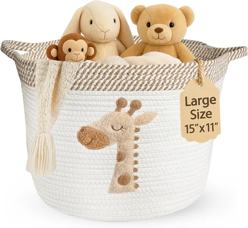 Miniatura 12 de Cesta de almacenamiento de conejo para guardería, cubo grande de cuerda de algodón de 15 x 11 pulgadas con parche bordado suave de conejo