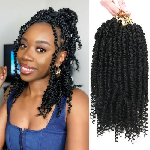 Miniatura 12 de ROSESSEA Cabello de ganchillo negro de 12 pulgadas para mujeres negras, 8 paquetes de trenzas de ganchillo, trenzas de ganchillo rizado con resorte