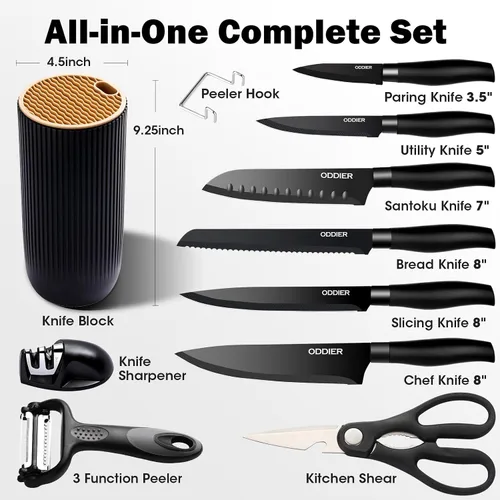 Miniatura 2 de Juego de cuchillos, juego de 10 piezas de cuchillos de cocina con bloque y afilador, juego de cuchillos de acero inoxidable antióxido para cocina