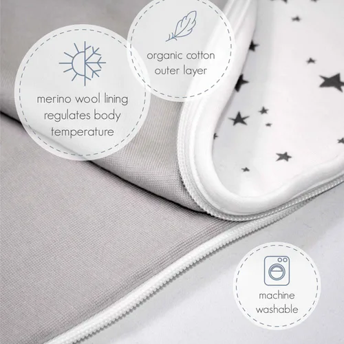 Miniatura 5 de Saco de dormir para niños Woolino, 4 estaciones, lana de merino y algodón orgánico, saco de dormir para bebé, 2-4 años, cielo nocturno