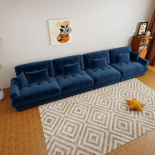 Miniatura 10 de Sofá modular de gran tamaño de 94 pulgadas, sofás seccionales grandes de color beige y blanco para sala de estar, juego de sofá de terciopelo, sofás