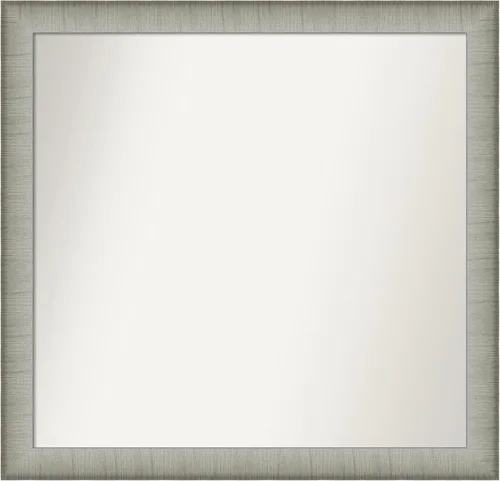 Miniatura 491 de Amanti Art Espejo de baño plateado para sobre fregadero, 25 x 25 pulgadas, espejo de tocador cuadrado estrecho de níquel cepillado, marco de madera