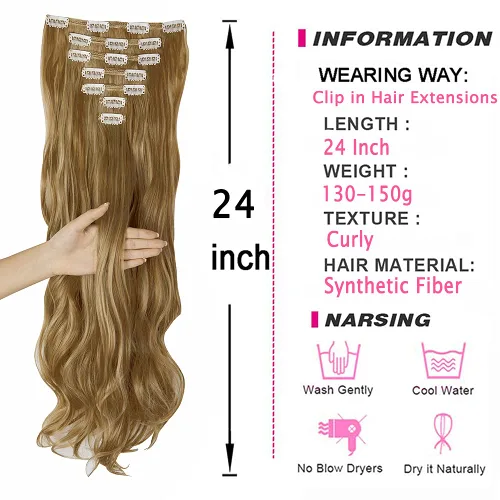 Miniatura 7 de OMGREAT Extensiones de cabello con clip, 4 piezas de 20 pulgadas, rizado de cabeza completa, extensiones de cabello sintético ondulado para mujer