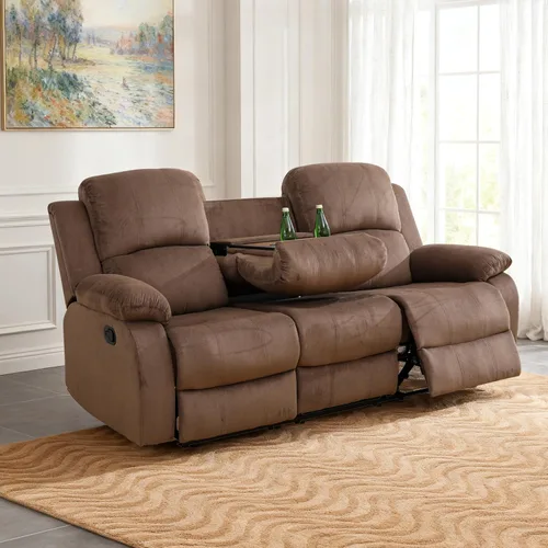 Miniatura 28 de Juego de sofá modular reclinable manual para sala de estar, sofá reclinable en forma de L, seccional de cuero con portavasos/almacenamiento