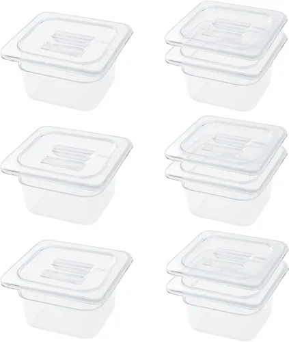 Miniatura 15 de Paquete de 6 sartenes transparentes de 1/3 de 4 pulgadas con tapas, recipientes de almacenamiento de alimentos transparentes de policarbonato 34/36